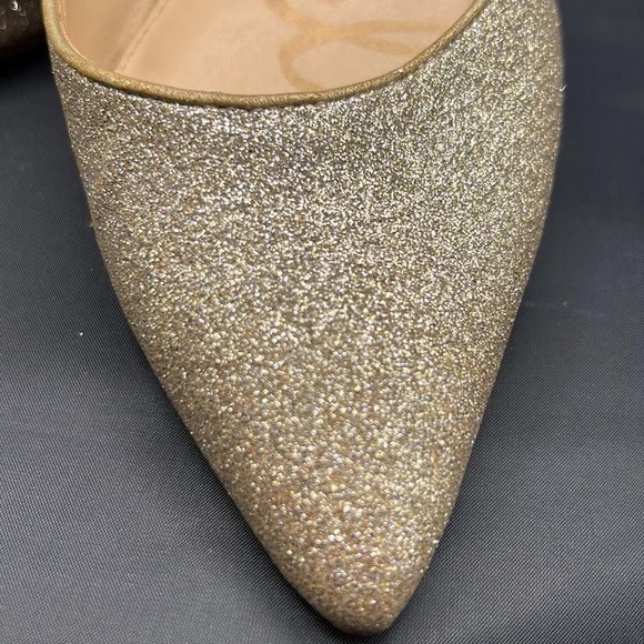 Sam Edelman "Rae" Gold Glitter Pointed Toe Ballet Flat Shoes Size 8M. - Picture 2 of 3